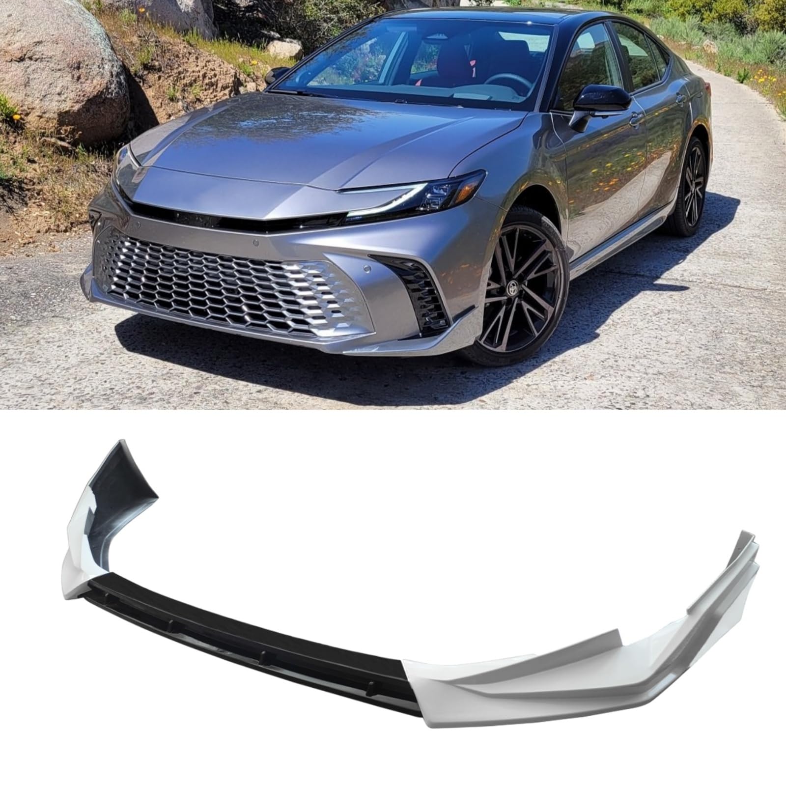 トヨタ カムリ 9代目 LE SE XSE 2024-2026 専用 フロントスポイラー V スタイル 3Pcs リップスポイラー フロントリップ ABS製 ブラック ホワイト 塗装済み 外装｜ビッグファーム