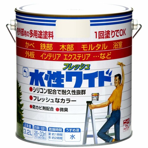 ニッペ ペンキ 塗料 水性フレッシュワイド 3.2L オフホワイト 水性 3分つや 屋内外 日本製 4976124026539