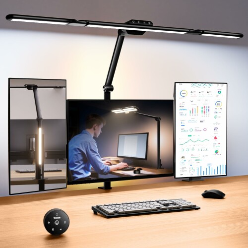Quntis デスクライト LED センサー検知機能 クランプ式 4光源Pro版 独立制御 無線リモコン 環境補助光 幅広83cm 調光調色 スタンドライト 電気スタンド 卓上 多角度調節 T型 読書/勉強/仕事 ブ｜ビッグゲート