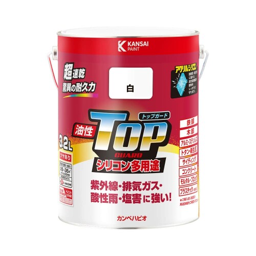 カンペハピオ えの具 えの具 油性 つやあり ケイ素樹脂脂 多役立つこと 超速乾 さび打ちきり剤入り口・入口 とっ始めかばい立て 白 3.2L 油性えの具 日本製 00017640011032