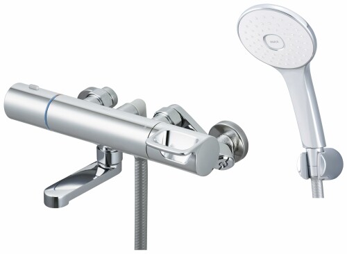 LIXIL(リクシル) INAX サーモスタット二階建てバス水栓 メッキハンドル・メッキエコアクアシャワー 短尺吐水口(洗い場専用) 冷ややかさ地 RBF-913NF 導管しろがね色