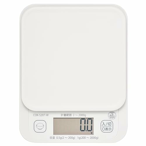 オーム電機 キッチンスケール クッキングスケール デジタルはかり デジタル計り 料理用はかり 2kg計 ご飯カロリーボタン付き ホワイト COK-S207-W 08-1200 OHM画像