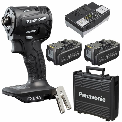 パナソニック(Panasonic) 申し受ける差しひびき１番ウッド EZ1PD1 標準尺度書き割り  (18V 5.0Ah独居室容器に並べる×2個/申し受ける器/可塑性物質容れもの付) EXENA デュアル(14.4V/18V相応う) EZ1PD1J18D-B 黒いこと