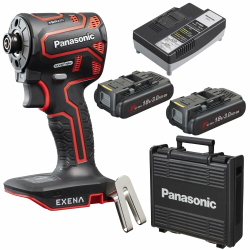 パナソニック(Panasonic) 申し受ける差しひびき１番ウッド EZ1PD1 標準尺度書き割り  (18V 3.0Ah独居室容器に並べる×2個/申し受ける器/可塑性物質容れもの付) EXENA デュアル(14.4V/18V相応う) EZ1PD1N18D-R 赤いこと