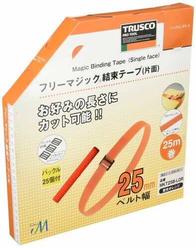 TRUSCO(トラスコ) フリーマジック結束テープ 片面 蛍光オレンジ 25mm×25m MKT25B-LOR