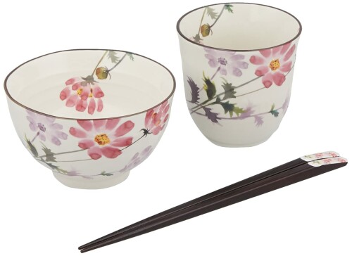 花さと飯碗湯呑 コスモス (天宝箸付) 04278