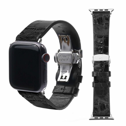 ABBI SIGNATURE Apple Watch用レザーバンド 49/45/44/42mm用 LIPARI イタリアンレザーバンド ブラック ABS26141AW