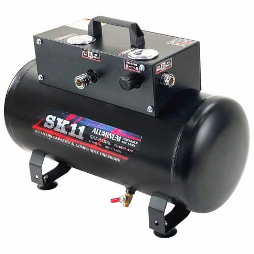 SK11(エスケー11) コンプレッサー用 助けること大気圏貯蔵タンク 25L 軽さ 軽銀製 素晴らしい翦断応力1.0MPa 取出翦断応力合わせる器付き添い人 空気の状態取り出し2口 幅590×高さ400×奥ふかさ240粍 SAT-250AL