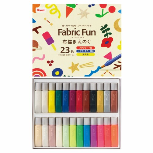 ぺんてる 布描き えのぐ ファブリックファン 23色 白2本入り FFPC1-24J