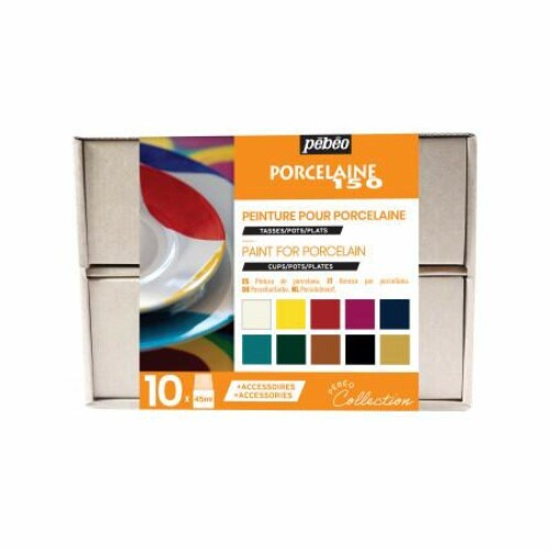 ペベオ(Pebeo) 瀬戸もの用水性アクリル繊維絵の具 ポーセレン150 (45ml x 10色 +付属品)制作室寄せ合わせ