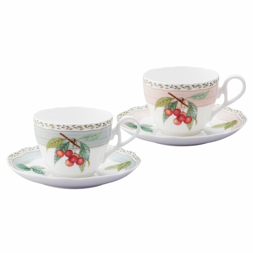 Noritake ノリタケ カップ & ソーサー ( ペアセット ) ( コーヒー ティー 兼用) 250cc オーチャードガーデン 電子レンジ対応 2客 ボーンチャイナ P97887/4911-12