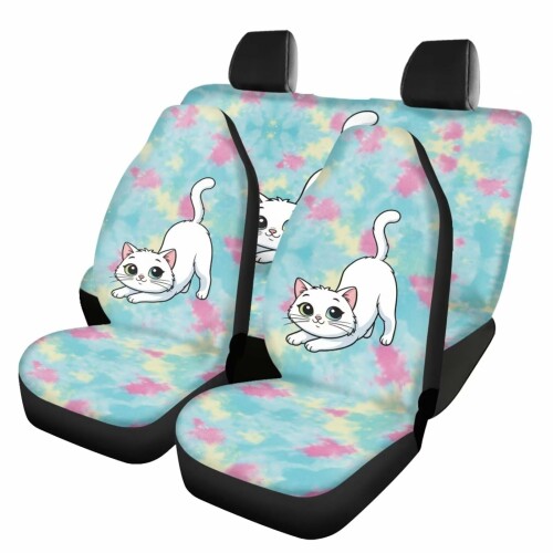 BIGCARJOB 白猫 シートカバー ニャンコ かわいい 座席カバー フルセット 汎用 洗濯可能 取り付け簡単 車シートカバー 動物柄 キャラクター 伸縮性 汚れ防止 車内 インテリア シート保護 軽/｜ビッグゲート