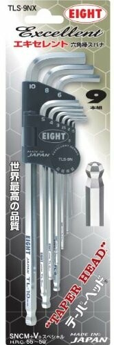 八つ六角棒鍵 テーパー 槍持ちロング 絹地刷り上げる付 9本 1.5~10 TLS9NX