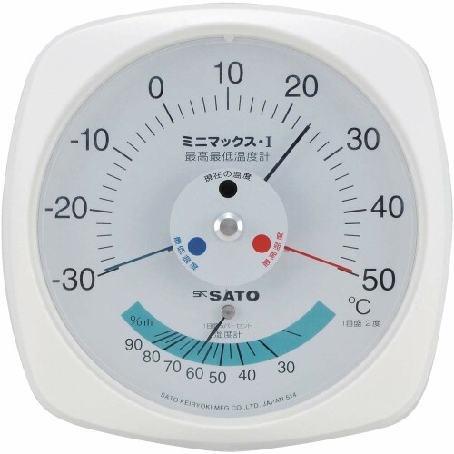 佐藤計測器製造所 ミニマックスI型目覚ましい少なくとも気温計(湿度計付) 白いこと 180×180×35粍