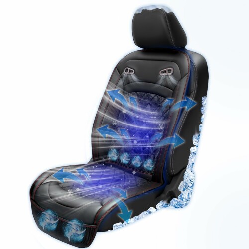 SMARTABL 車 シートクーラー 車 クールシート 無段階風量調節 32個通気穴 お尻から首元まで蒸れない アイスシルク素材 ハニカム構造 ドライブ 通勤 旅行 運転手 DC12/24V対応 ブラック 保証｜ビッグゲート
