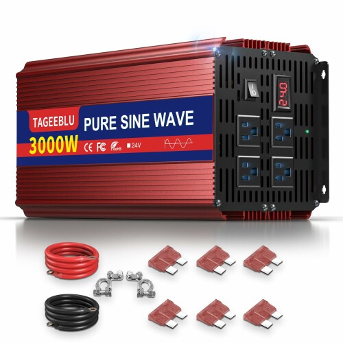 TAGEEBLU 3000W 24v インバーター 正弦波, 24V DCから100V AC 車 インバーター、60Hz切替可能、防災 車中泊 自動車 船 キャンピングカー用 非常用電源用｜ビッグゲート