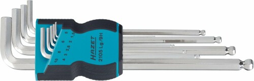 HAZET (ハゼット) 2105LG/9H 六角棒レンチセット L型レンチ 9本組 ボールポイント付き 狭所作業用 ニッケルメッキ仕上げ 収納ケース付き 自動車整備 DIY 作業工具 ドイツ製