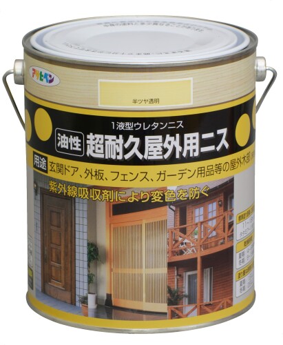 アサヒペン 超耐久屋外用ニス 1.8L 半ツヤ澄み切った 油性 えの具 えの具 ニス 木部用 室外用 高耐久 紫外線吸い入れる剤組みあわせる 色変わり押しとどめる 庭園装置 日本製