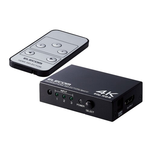 エレコム HDMI切替器 4K 60Hz(18Gbps) 3入力1出力 HDCP2.2対応 手動切替 専用リモコン付 ブラック GM-DHSW4KP31BK