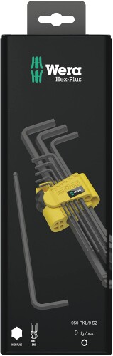 WERA ヴェラ 9本組 Hex-Plus in大きさ BlackLaser どんぶり鉢尖んがり付 L型六角棒鍵書き割り 保持者付 133180