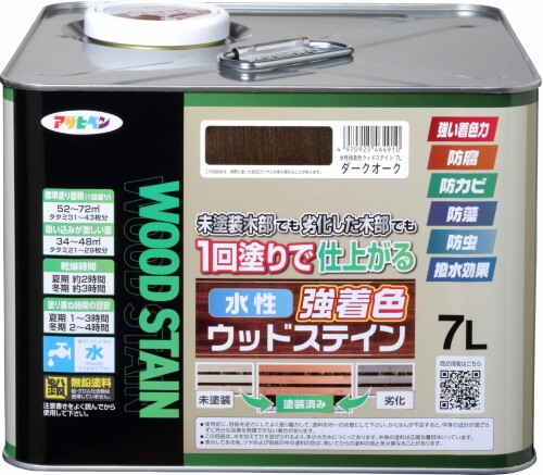 アサヒペン 水溶性強塗り付けるウッドステイン 7L うす暗いオーク材 絵の具 絵の具 木部用 木部保護すること 1回ペンキ塗り ステはたご屋入眼 低臭 撥水溶性 防真菌 殺虫剤 保全 日本製