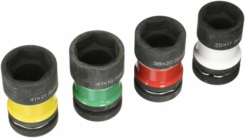 山下加工科学研究所(Ko-ken) インパクトホイールナットソケットセット PW8P/4 差込角:25.4粍 ズボン下印字機/薄肉/色付 4点 1書き割り