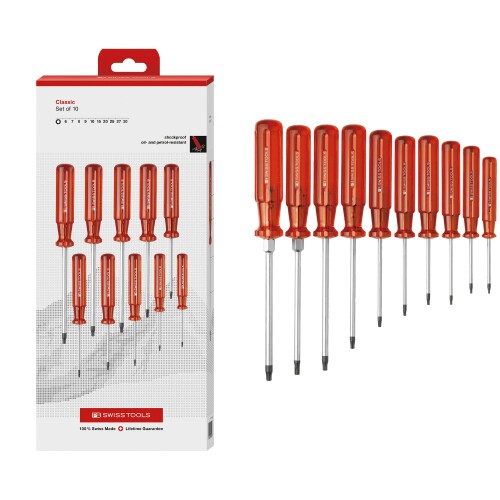 PB SWISS TOOLS ピービースイスツールズ 10本組 古典派音楽手持ち部分 ヘクスローブドライバーセット 調査報告ボックス席入 1402.CBB