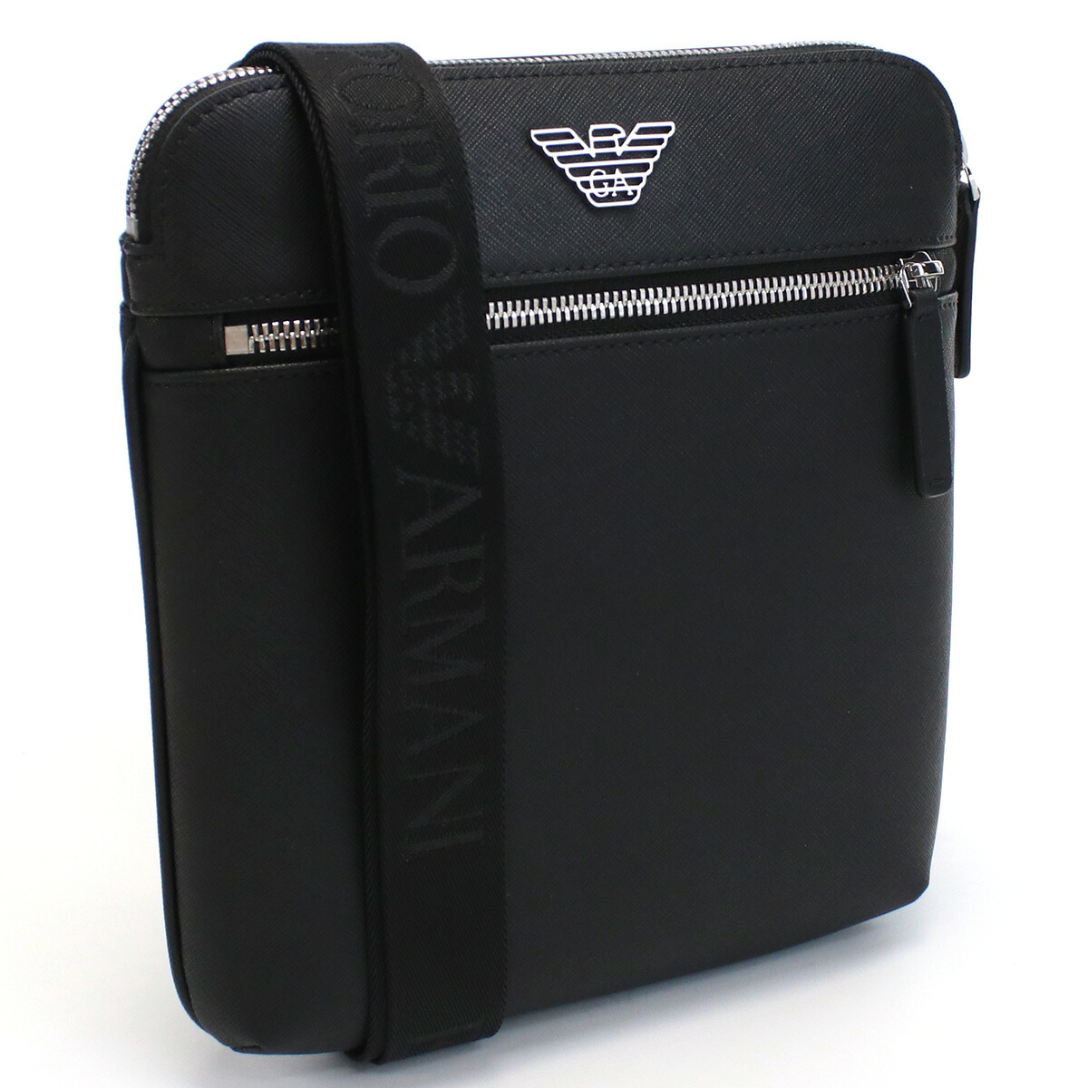 EMPORIO ARMANI エンポリオアルマーニ ASV フラットショルダーバッグ イーグルプレート付き Y4M185 Y138E 81072 メンズ ブラック｜ブランド総合卸　ビッグヒット