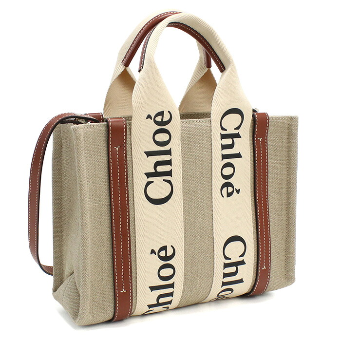 Chloe クロエ リネン製Woodyスモールトートバッグ CHC22AS397I26 90U レディース ホワイト ブラウン