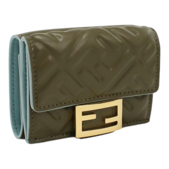 FENDI エフイズ　マイクロウォレット　ズッカ　3つ折り財布 FENDIフェンディマイクロバゲット三つ折り財布ズッカ