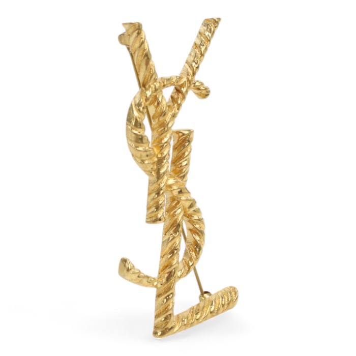 超美品 ゴールド SAINT LAURENT YSL メタル ブローチ 超美品 ゴールド SAINT LAURENT YSL メタル ブローチ