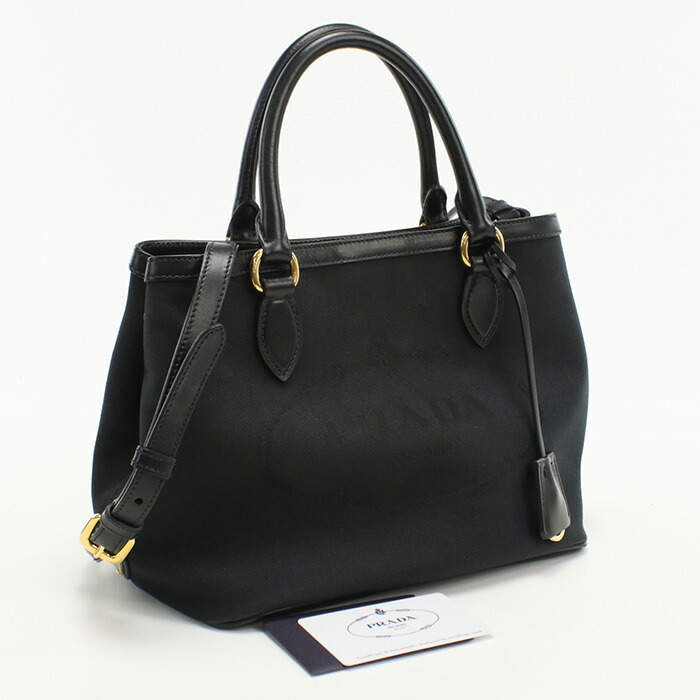 PRADA トートバッグ 1BG158 UCW F0B16【ランク：A】 PRADA プラダ キャンバス ジャガード ネイビー ベージュ ロゴ
