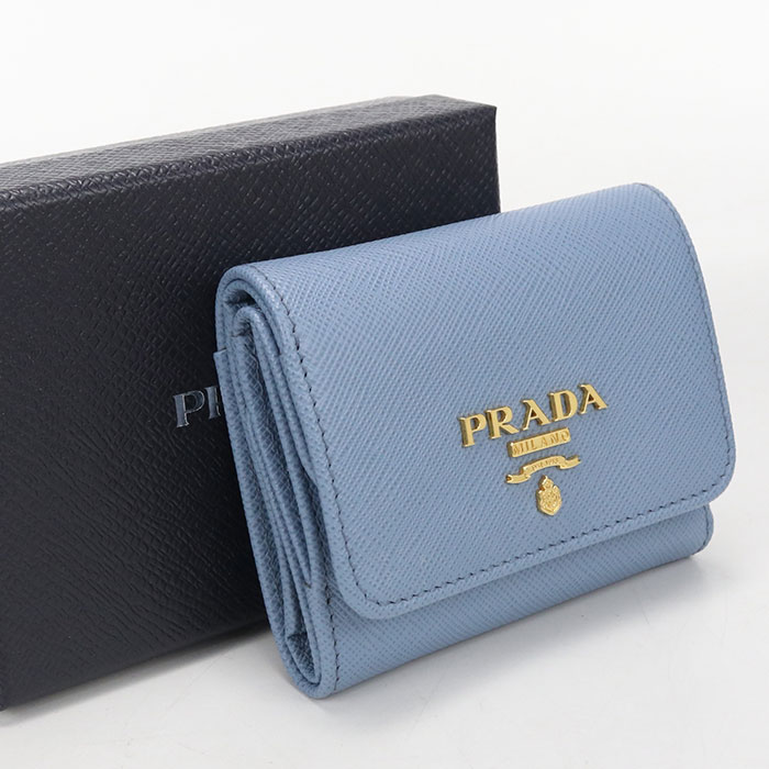 【中古美品】PRADA プラダ 三つ折り財布 1MH043 サフィアーノマルチカラー レディース ブルー｜ブランド総合卸　ビッグヒット