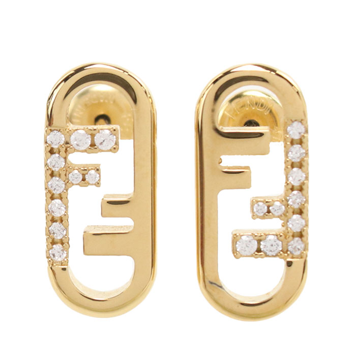FENDI フェンディ ピアス FFロゴ スクエア ラインストーン ゴールド FENDI フェンディ ピアス FFロゴ スクエア ラインストーン ゴールド