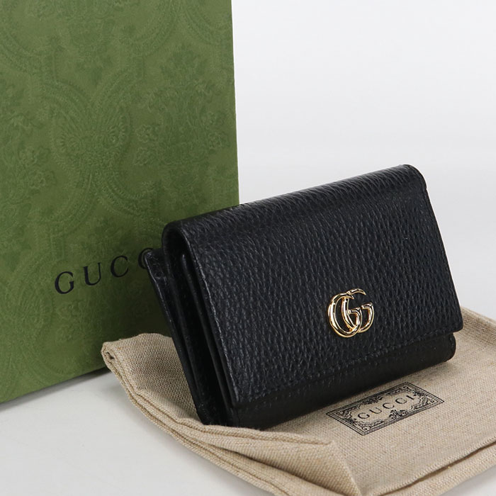 GUCCI グッチ プチマーモント コンパクト 財布　レザー 二つ折り ブラック GUCCI（グッチ） ミニ財布 折財布 456126 PETITE MARMONT