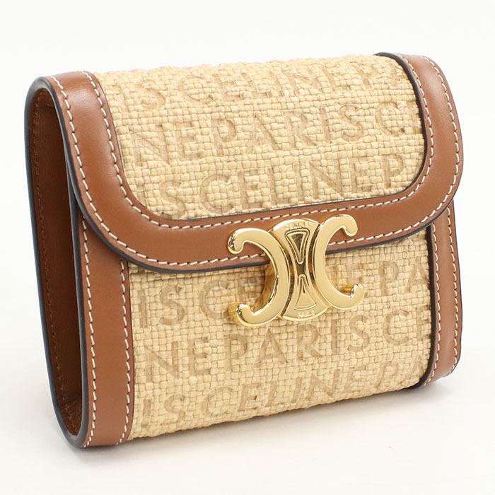 【中古良品】CELINE セリーヌ 三つ折り財布 10D78 スモール フラップ ウォレット トリオンフ レディース ベージュ｜ブランド総合卸　ビッグヒット