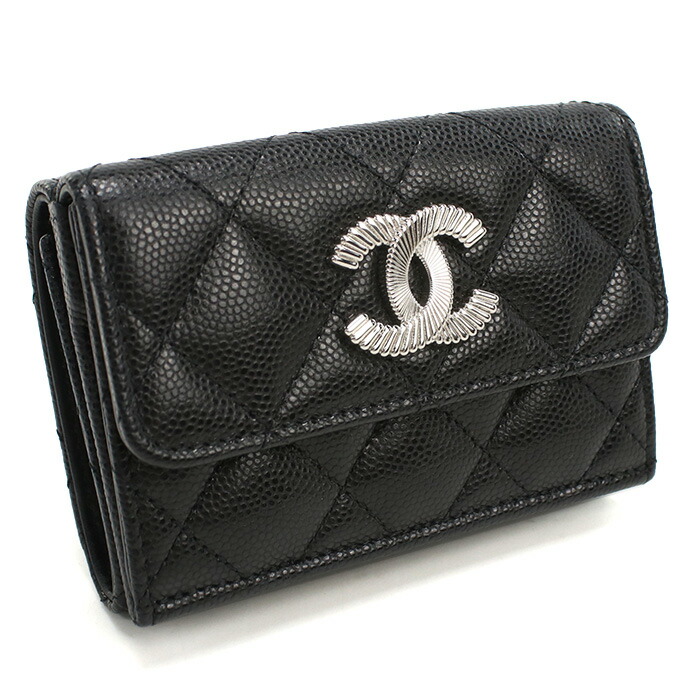 キッチン戦隊クックルン★CHANELシャネル三つ折り財布　キャビアスキン黒 CHANEL 三つ折財布 【公式通販】