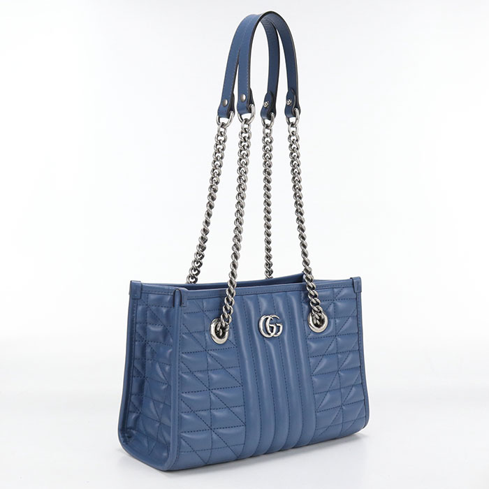 【中古良品】GUCCI グッチ トートバッグ 681483 チェーン GGマーモント レディース ブルー｜ブランド総合卸　ビッグヒット 93,489円