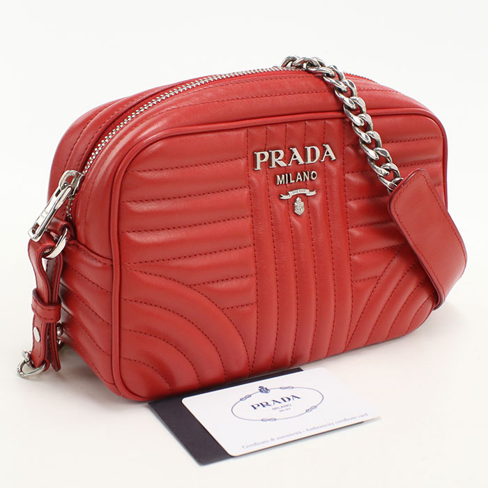 【中古良品】PRADA プラダ ショルダーバッグ 1BH083 チェーン ダイアグラム レディース レッド｜ブランド総合卸　ビッグヒット