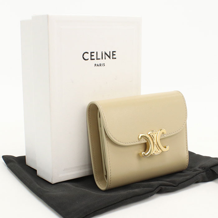 【中古良品】CELINE セリーヌ 三つ折り財布 10D783DPV スモール フラップウォレット トリオンフ レディース ベージュ｜ブランド総合卸　ビッグヒット