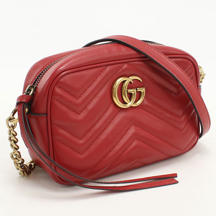 【中古良品】GUCCI グッチ 斜め掛け ショルダーバッグ 448065 ミニ カメラバッグ GGマーモント レディース レッド｜ブランド総合卸　ビッグヒット 63,239円