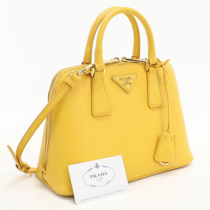 【中古良品】PRADA プラダ ハンドバッグ BL0838 ミニ バッグ サフィアーノレザー レディース イエロー｜ブランド総合卸　ビッグヒット