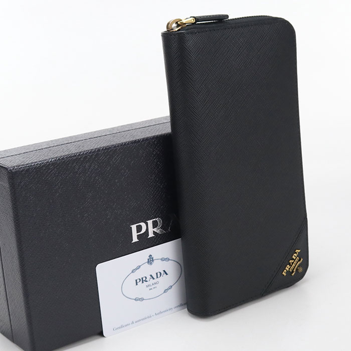 【中古良品】PRADA プラダ 長財布ラウンドファスナー 2ML317 QME F0632 ジップアラウンド サフィアーノレザー メンズ ブラック｜ブランド総合卸　ビッグヒット
