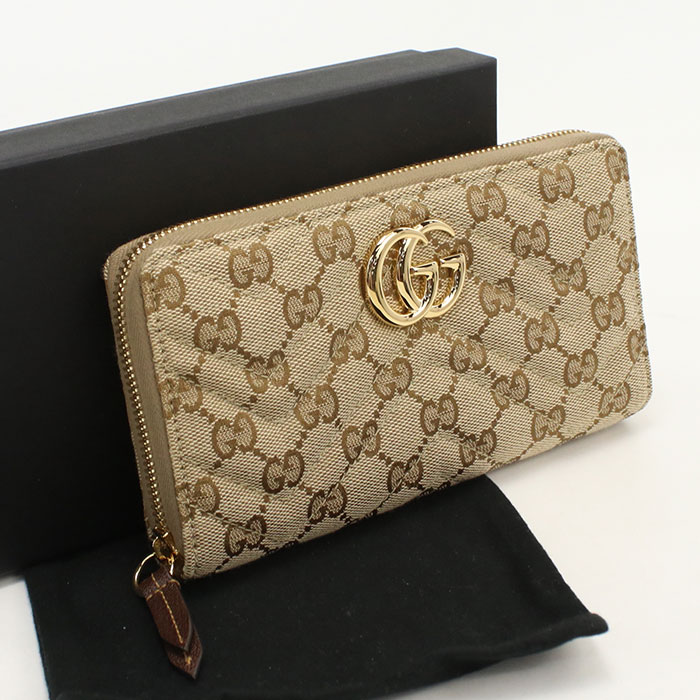 【中古・未使用】GUCCI グッチ 長財布ラウンドファスナー 443123 ジップアラウンドウォレット GGマーモント レディース ベージュ｜ブランド総合卸　ビッグヒット 47,988円
