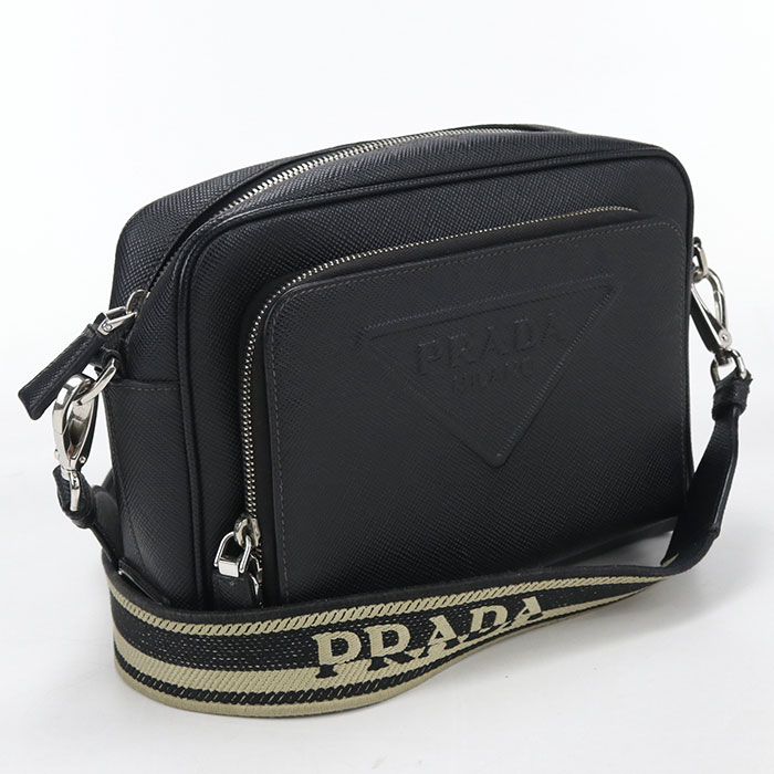 【中古良品】PRADA プラダ ショルダーバッグ 2VH152 サフィアーノ メンズ ブラック｜ブランド総合卸　ビッグヒット