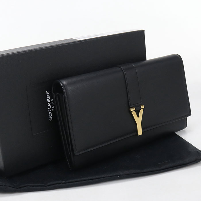 【中古美品】SAINT LAURENT サンローラン 長財布二折 314995 ラージフラップウォレット Yライン レディース ブラック｜ブランド総合卸　ビッグヒット