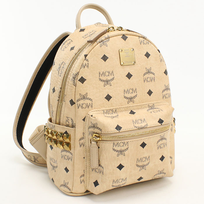 【中古良品】MCM エムシーエム リュック MMK65VE41 IG001 スタッズ バックパック ヴィセトス レディース ベージュ｜ブランド総合卸　ビッグヒット