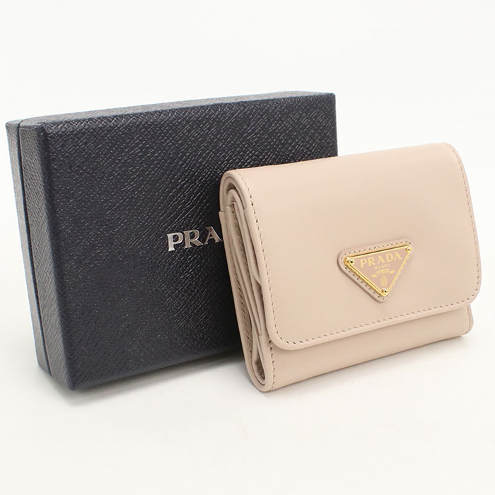 【中古・未使用】PRADA プラダ 三つ折り財布 1MH043 シティカーフ トライアングル レディース ピンク｜ブランド総合卸　ビッグヒット