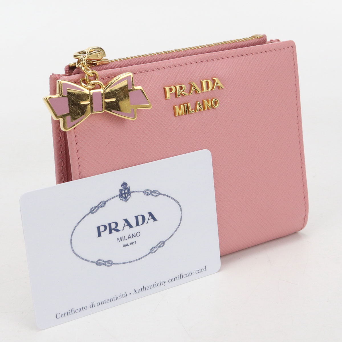 【中古良品】PRADA プラダ 二つ折り財布 1ML023 サフィアーノレザー レディース ピンク｜ブランド総合卸　ビッグヒット