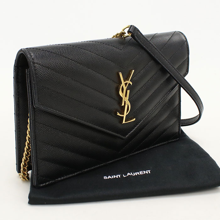 【中古美品】SAINT LAURENT サンローラン チェーンウォレット 393953 カサンドラ エンベロープ レディース ブラック|ブランド総合卸 ビッグヒット